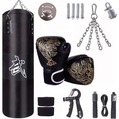 Sac de frappe - 15PCS Suspension Boxe 100cm - Rotation 360° - Kit 15 pièces - Cuir PU & Oxford