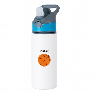 Hacebo® - Basketbal met eigen naam waterfles met rietje blauw - Basketbal - Basketballer - Sport - water fles - 650ML