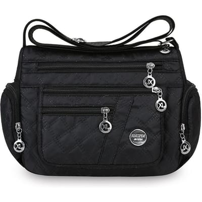 Outdoor Vrije Tijd Joker Messenger Bag Dames Grote Capaciteit Ruitvormige Borduurwerk Eenvoudige Schoudertas Drie Laags Opberg Middelbare Leeftijd Handtas. black