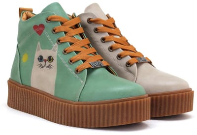Goby Dames Veterboots – Kattenprint – Handgemaakt – Premium Kwaliteit – Maat 36