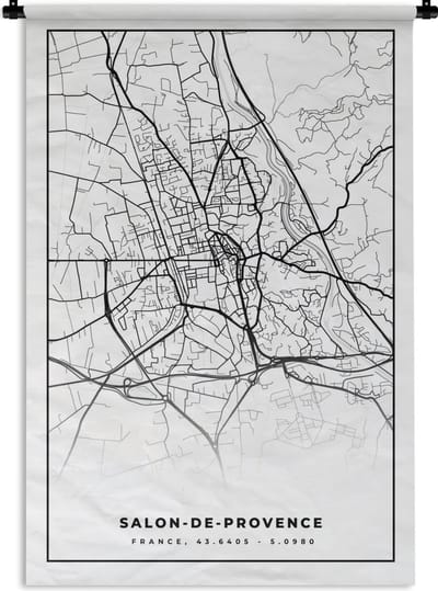 Wandkleed - Wanddoek - Stadskaart - Plattegrond - Kaart - Salon-de-Provence - Frankrijk - Zwart wit - 120x180 cm - Wandtapijt