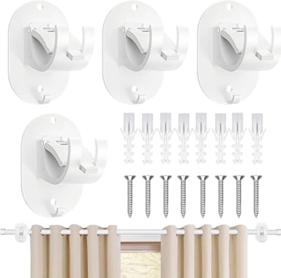 Dailygoods - 2 paar gordijnhaken zonder boren, zelfklevende houders voor gordijnroedes, gordijnroede, verstelbare houders, gordijnstangen verbinden voor de meeste gordijnroedes (wit)