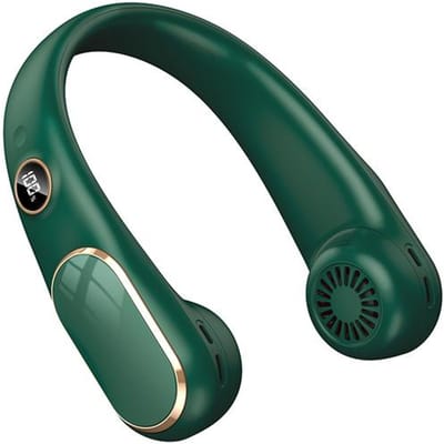 2024 Draagbare Hangende Nekventilator 4000mAh USB Oplaadbaar Digitaal Display Stille Mini Draadloze Bladeless Elektrische Ventilator voor Kamperen Thuis groen