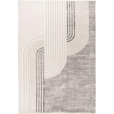 Muratap Vintage japandi vista – luxe vloerkleed creme zilver laagpolig- 80x150 cm