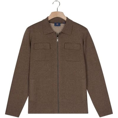 Baileys Vest Cardigan Zip Polo Collar Double Chestpocket Cotton Cashmere Donker Taupe / male