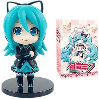 Figurine Chibi Hatsune Miku Boîte Aveugle - Modèle de Collection Anime Vocaloid Mignonne Décoration de Bureau Cadeau Surprise pour les Fans grise