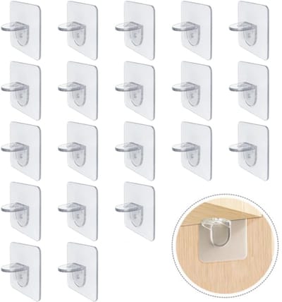 Zelfklevende Plankhouders - 20 Stuks - Plankdrager Zonder Boren - Afneembare Kastplankhouder - Kastbodemhouder van Kunststof voor Kledingkast, Glazen Houders, Planken