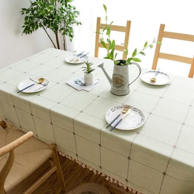 Linnen Katoen Borduurwerk Latwerk Tafelkleed Rechthoekig Stofdicht Kwastjes Tafelkleed Voor Keuken Eetkamer Koffietafel Decoratie 60x60cm