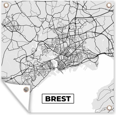 Tuin poster Brest - Frankrijk - Plattegrond - Kaart - Stadskaart - 200x200 cm - Tuindoek