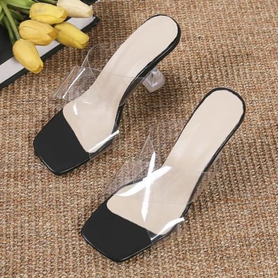 Pantoufles transparentes pour femmes, chaussures à talons moyens, confortables, nouvelles chaussures d'été pour femmes, Mules Cool à la mode 36 noir