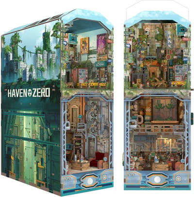 Tonecheer Haven Zero Book Nook Bouwpakket - Modelbouw - 26,3 x 19 x 10 cm - DIY Pakket - Houten 3D Puzzel - Boekensteun - LED-licht - Bewegingssensor Licht - Boekenhouder