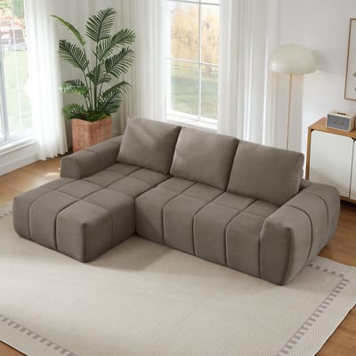 MIVRAY Hoekbank L-Vorm - Ruime Zitbank Met Afneembare Kussens - Voor Woonkamer En Kantoor - Cord Taupe