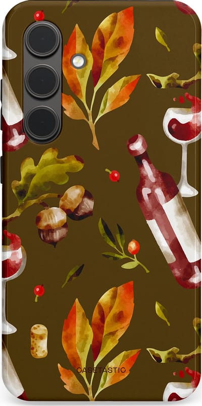 Casetastic Hoesje Geschikt voor Samsung S24 - Stijlvolle Beschermende Duo-layer Case - Rode Wijn Bladeren