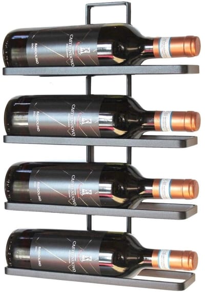 Thuys – Wijnrek Muur – Hangend – 4 Wijn Willekeurig Uitbreidbaar Set 2 Flessenstandaard – 29 x 41 x 8cm – Zwart