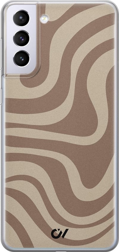 Hoesje geschikt voor Samsung Galaxy S21 Plus hoesje - Brown Abstract Waves - - Bruin - - Casevibes