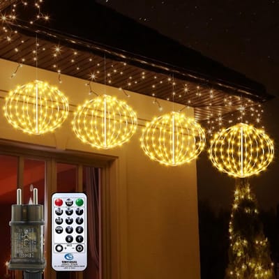 Verlengbare LED Kerstbal Lichten met 8 Modi en Timer, Warm Witte Sfeerverlichting voor Binnen en Buiten, Perfect voor Tuin, Balkon en Decoratie, 4 Stuks