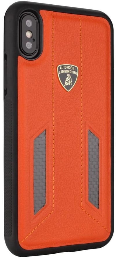 Oranje hoesje van Lamborghini - Backcover - D6 Serie - iPhone X-Xs - Echt leer