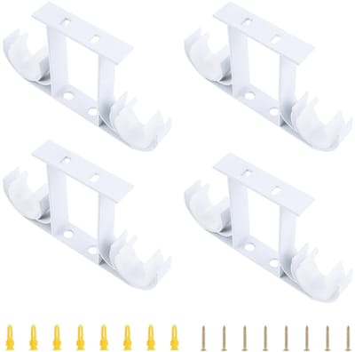 Curtain Rod Brackets 4pcs Aluminum Ceiling Mounting Brackets Double Curtain Holders Window Curtain Rod Hanging Supports for 23-28mm Curtain Rod (Pure White)