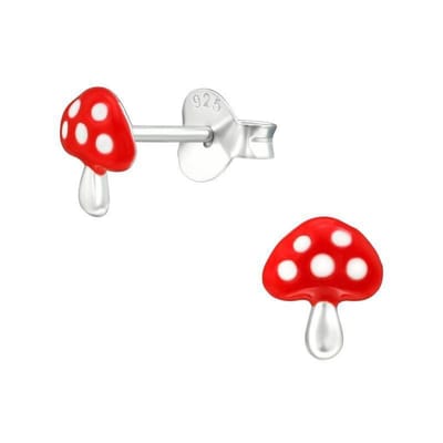 Aramat Jewels | Oorbellen | Prachtige Zilveren Paddenstoel Oorbellen | Emaille-8x7mm | | | Zilver | Kinderen | Verkleurd niet