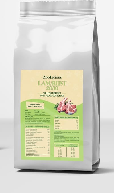 Zoolicious lam & Rijst geperste brokken - 15kg - volledig diervoer voor volwassen honden