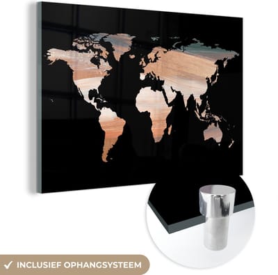 ® Glasschilderij 150x100 cm - Schilderij acrylglas - Wereldkaart - Verf - Koper - Foto op glas - Muurdecoratie woonkamer - Wanddecoratie slaapkamer - Schilderijen