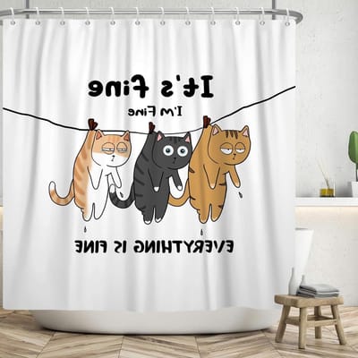Douchegordijn 180x180cm - Moderne eenvoud schattige drie grappige katten - Wasbaar polyester - Waterdicht voor badkamer - ShopVlot