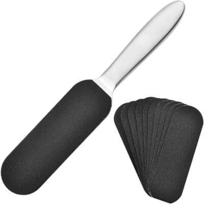 Lime à Pieds Pédicure en Acier Inoxydable Remover Corss avec Manche Antidérapant Portable Râpe à Pieds pour Enlever la Peau Morte Avec 10