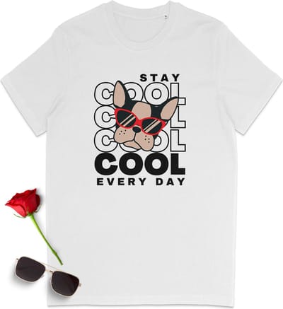Grappig t-shirt - Stay Cool t shirt mannen en vrouwen - Heren tshirt met opdruk - Dames t shirt met print - Unisex maten: S M L XL XXL XXXL - t-Shirt kleuren: Wit en Khaki.