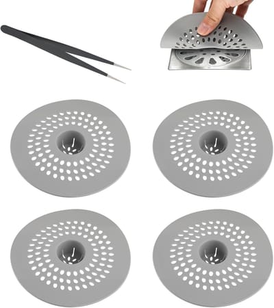 Famanu – 4 stuks siliconen afvoerzeefset met pincet - universele haarvanger tegen verstopping voor douche - badkuip en wastafel - haarzeef - douche - haarvanger - douche - effectieve bescherming tegen haren en geuren