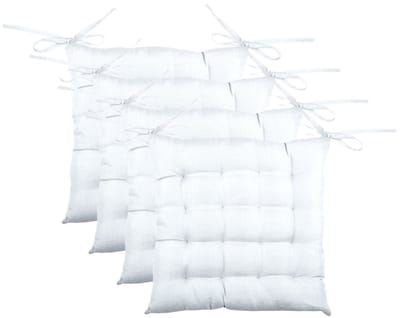 Stof Textile stoelkussen BEA - 4x - wit - 40 x 40 x 4 cm - touwtjes sluiting - binnen/buiten - zitkussens plat