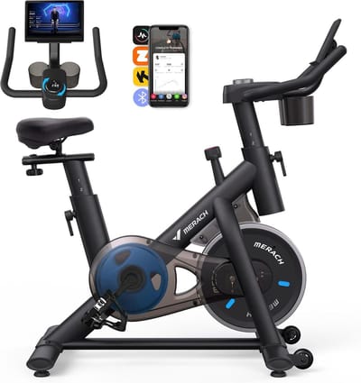 MERACH Hometrainer fiets - 16 Niveaus Weerstandsysteem Fitness Fiets - Met Trainings APP - LED-scherm - Trainingscomputer - Met tablethouder 2 Bekerhouders - Compatibel met Zwift & Kinomap - Max 135KG gebruikersgewicht en tot 1.95m