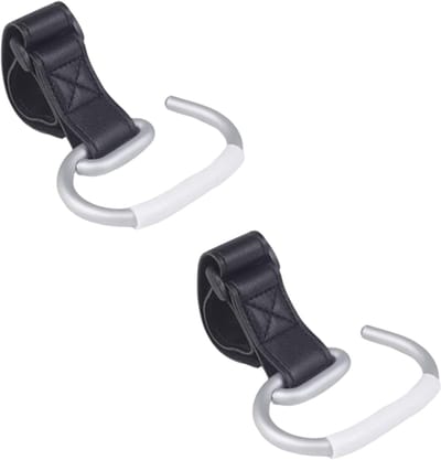 2-stuks Kinderwagenhaken - Clips voor kinderwagentassen - Haken voor winkelwagens - Haken - Gemaakt van aluminiumlegering - Universeel - Verstelbaar - Geschikt voor kinderwagens, rolstoelen, rollators en winkelwagens - Zwart