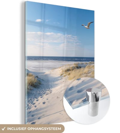 Glasschilderij - Acrylplaat - Meeuw - Zee - Duinen - Wanddecoratie - 120x160 cm - Kamer decoratie - Glasschilderij zee - Foto op glas - Acrylglas - Muurdecoratie