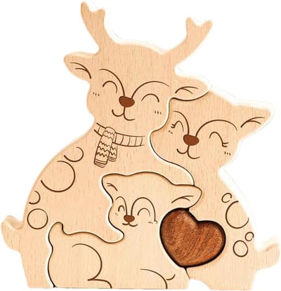 Houten Puzzel - Kunstpuzzel Hout - Familie Ontspanning - Unieke Eland Vorm - 18 x 15 cm