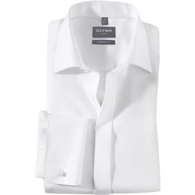 OLYMP Luxor comfort fit overhemd - smoking overhemd - wit - gladde stof met Kent kraag - Strijkvrij - Boordmaat: 39
