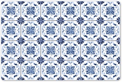 Placemats 45x30 cm - Placemat kunststof - 1 stuk - Patroon - Tegel - Blauw - Borden onderleggers - Decoratie voor op tafel - Keuken tafeldecoratie accessoires - Vinyl onderlegger - Tafelversiering