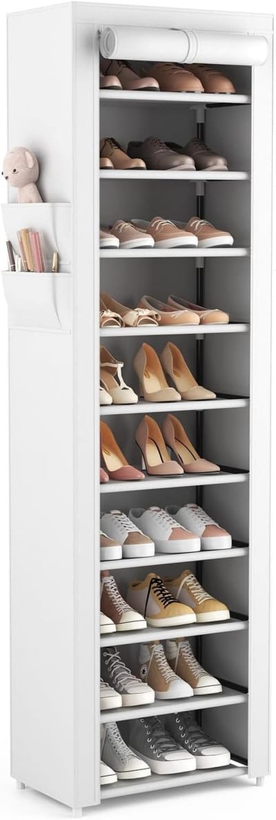 Smal Schoenenrek met 11 Niveaus - Hoge Schoenenkast voor 20-22 Paar Schoenen - Stoffen Schoenenorganizer met Stofdichte Hoes - Ruimtebesparend Rek voor Hal en Entree