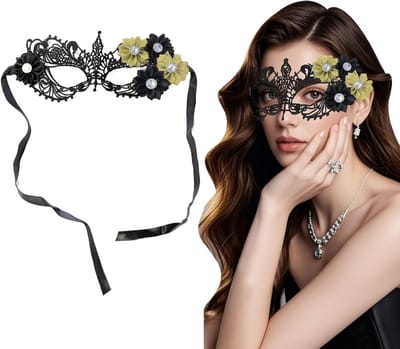 Elegante Venetiaanse Zwarte Bloemenmasker voor Halloween, 1920s Feest, Cosplay en Mardi Gras