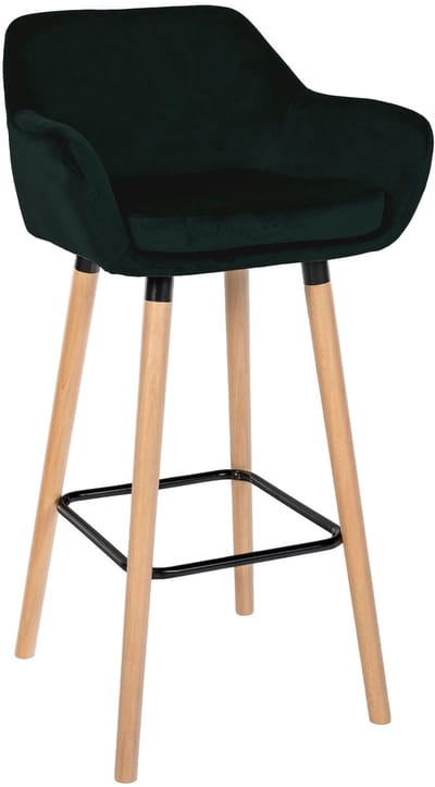 CLP Grant Barkruk - Met rugleuning - Moderne Barstoel - Beukenhouten Poten - Belastbaar tot 150 kg - Velvet - Fluweel - groen/natura