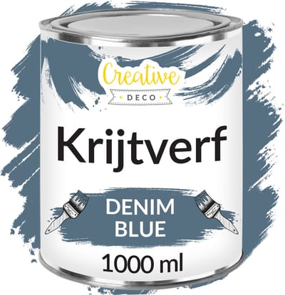 Creative Deco 1000 ml Denim Blauw Krijt-Verf | Mat en Wasbaar | Perfect voor Renovatie, Decoratie en Decoupage van Meubels | Egen en Gradient Effect Mogelijk