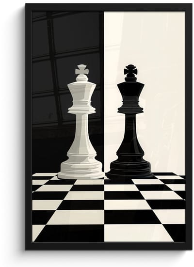 Poster in lijst - Fotolijst 40x60 cm - Posters - Schaakstukken - Koning - Geblokt - Zwart - Posterlijst zwart - Decoratie - Wanddecoratie woonkamer - Muurdecoratie slaapkamer - Kerstversiering - Kerstdecoratie voor binnen - Kerstmis
