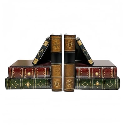 Decopatent - Vintage Houten Boekensteunen met 4 Lades - 2-Delige Set - Boekensteun Hout - Vintage Boeken Design - Voorzien van 4 opberg schuiflades - Boekenstandaard - Afm. 10x10x15.5 CM.