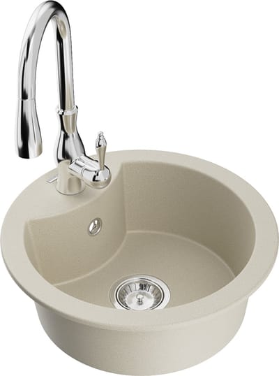 Mexen Diego granieten gootsteen met 1 bak en Savita keukenkraan, beige - 6512-69-672601-00