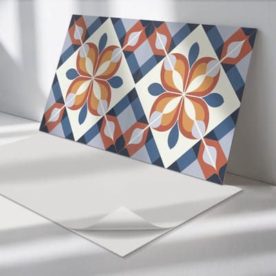 Wallfluent Vinyl Tegels - Geometrisch Bloemenpatroon Vinyl Tegels Zelfklevend - 40 cm x 20 cm - Rood PVC Tegels - Set van 10 - Rechthoek PVC Tegels - Patroon Plaktegels - Zelfklevende Vinyltegels - Plaktegels Keuken en Badkamer