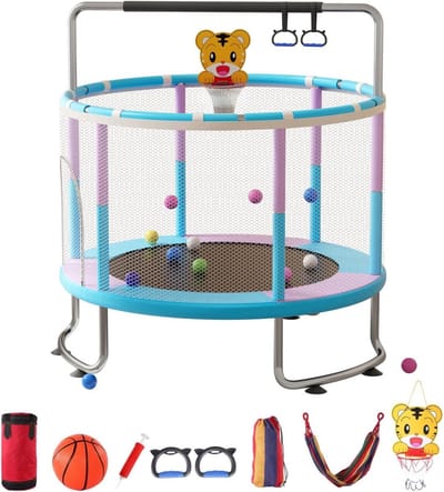 Kindertrampoline 150 cm met veiligheidsnet en basketbalring voor binnenshuis en buiten