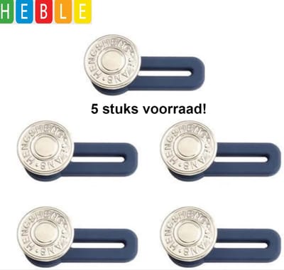 *** Premium Knoopsgat Verlenger 5 Stuks Zilver - Broekverbreder - Jeans Broek Verbreder - Broekverbredende Knoop - Zwanger Buikband - Zwangerschapsbroek Verbreder - van Heble® ***