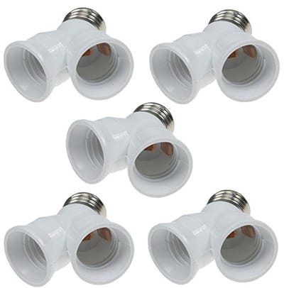 E27 Y-adapter 2-voudig voor lampen - 1x E27 naar 2x E27 schroeffitting - Max. 40 Watt per sokkel (wit, 5 stuks)