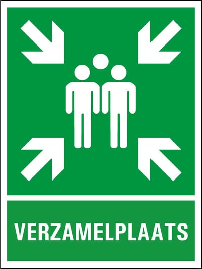 Verzamelplaats sticker met tekst 200 x 150 mm