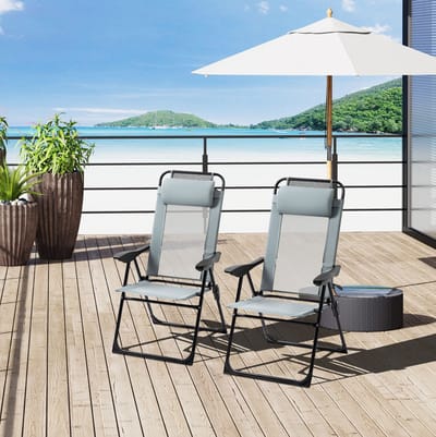 MEUNIQ 2-delige tuinstoel set met verstelbare rugleuning en armleuningen, inklapbare klapstoelen voor tuin, terras of balkon, grijs, 62 x 70 x 109 cm