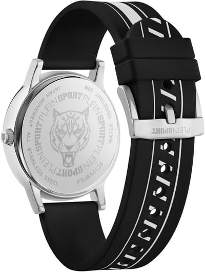 Plein Sport New Glam Quartz Analoog Horloge Zwart Kast Gemaakt Van 100% Gerecycled Roestvrij Staal En Een Armband Van 100% Siliconen 41 PSJBA0626, PSJBA0726, PSJBA0926